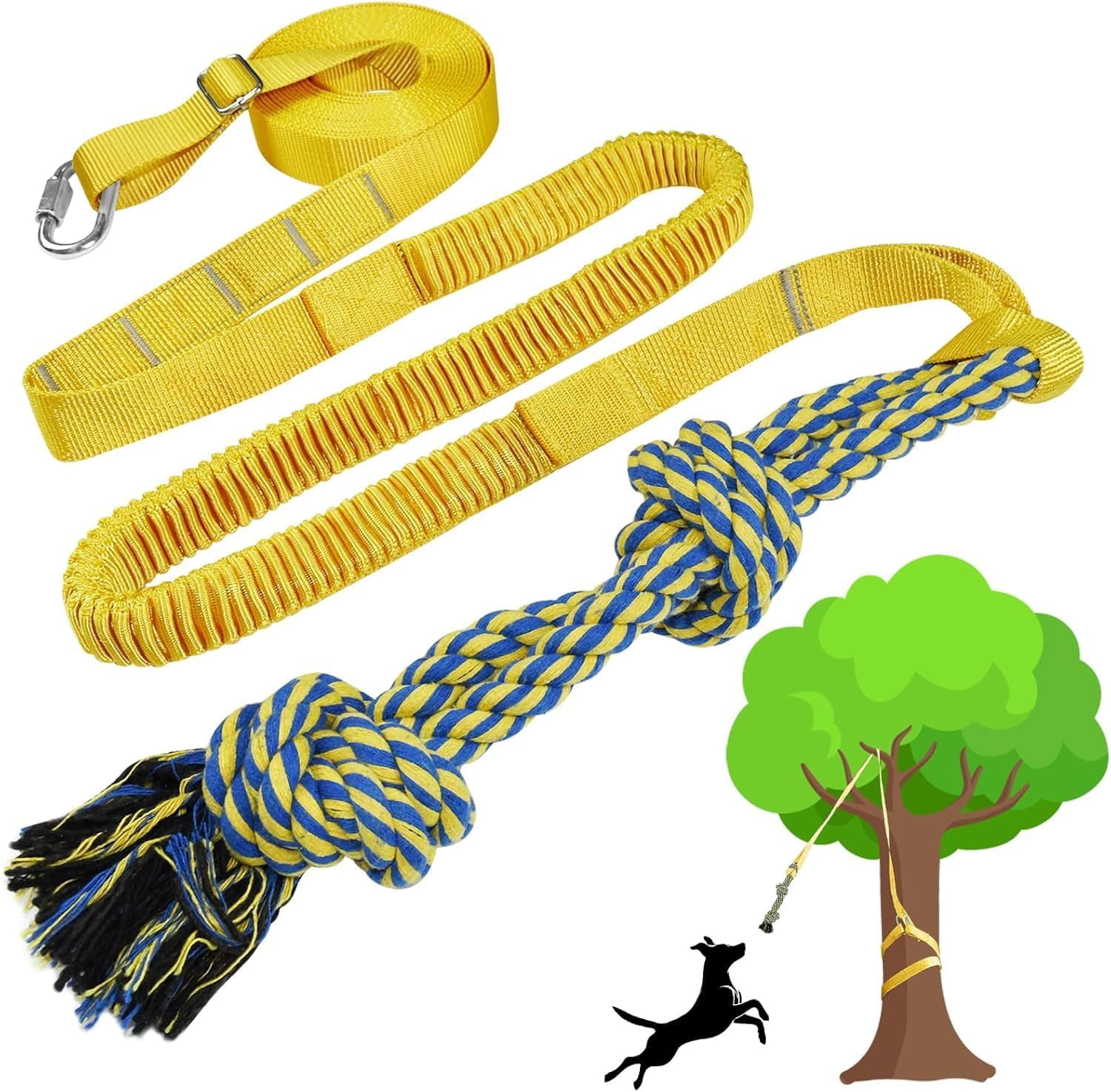 Dog Bungee Tug Toy Hanging from Tree, Outdoor Interactive Tether-Yellow ...