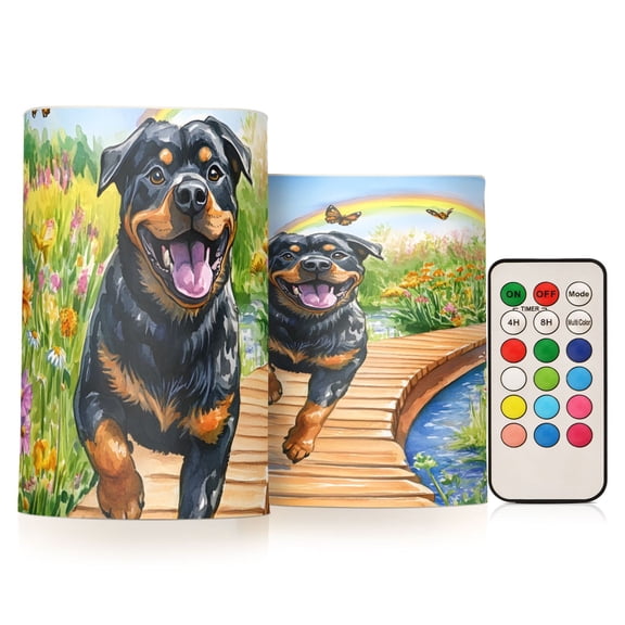 Dog Butterfly Flower Flickering Flameless Candles Battery Operated with Remote Timer LED Pillar Candles Set of 2