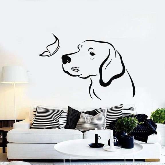 Dog Butterfly Wall Decal Animal Care Puppy Door Window Vinyl Stickers Pet Shop Nursery Kids Bedroom Home Decor Wallpaper 28x40cm