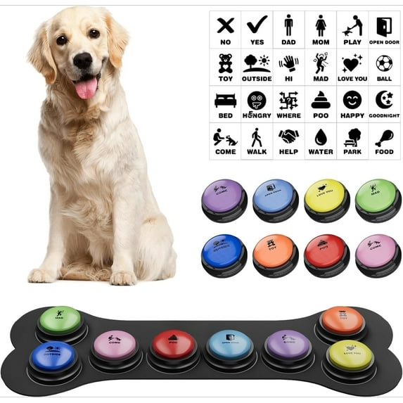 Dog Buttons for Communication, 8 Pcs Dog Talking Button Set, 30s Recordable Voice Pet Buzzer Training Buttons, Speaking Button for Dogs with Waterproof Anti-Slip Dog Button Mat