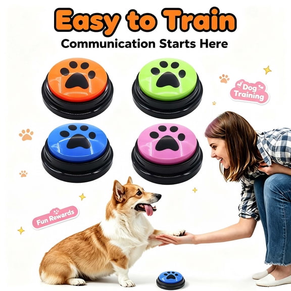 Dog Buttons for Communication Set, Color Voice Recording Button, Record & Playback, Funny Gift _ Blue