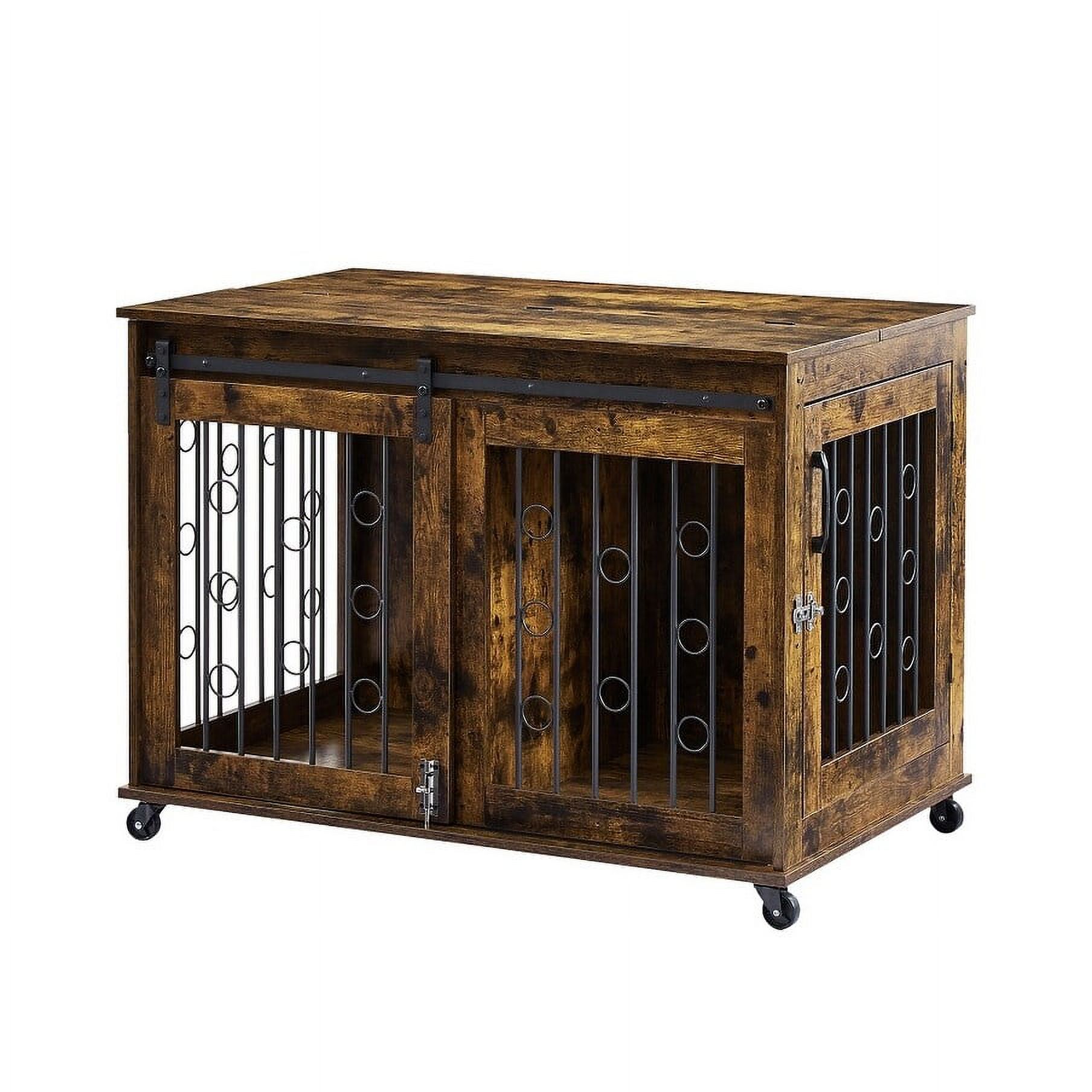 Dog Cage End Table with Sliding Door and Partition for Two Puppies
