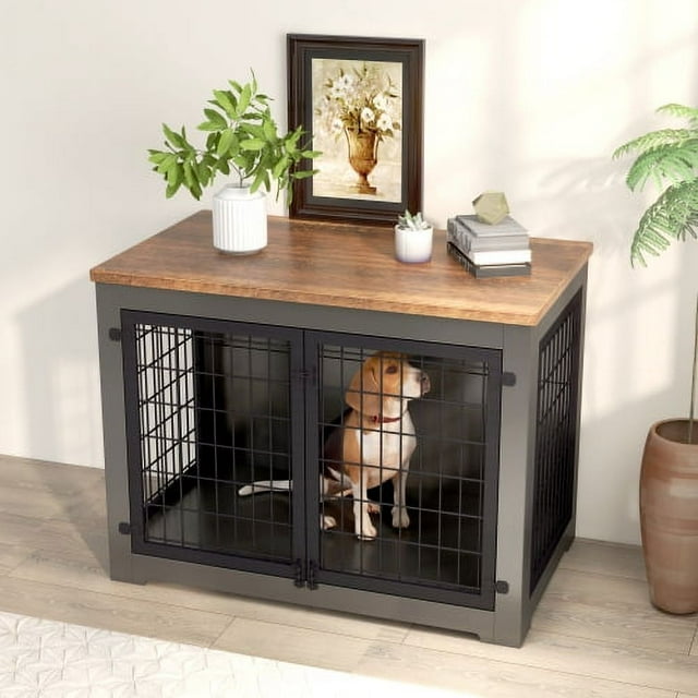 Dog Cage Furniture Style, Wooden Dog Cage, Double Door Dog Cage, Side