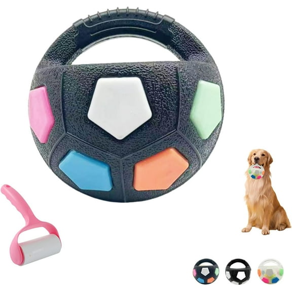 Dog Calming Ball with Handle, Interactive Football Shape Dog Toy, Treat Dispensing & Lick Ball with Squeaker, Floating Toss and Fetch Toy for Small Medium Large Dogs
