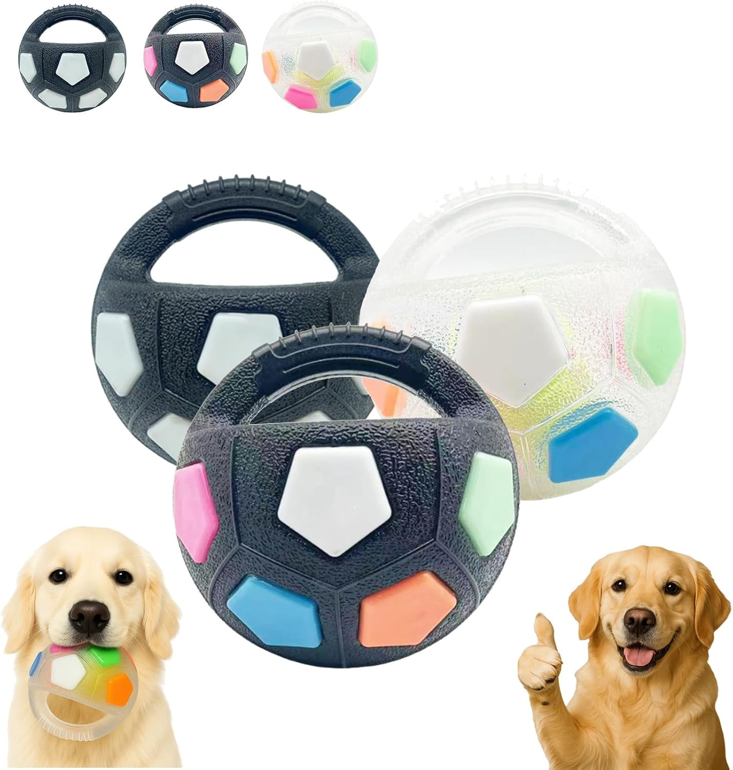 Dog Calming Ball with Handle, Interactive Chew Toy with Squeaking Sound for Anxiety Relief, Durable Rubber Fetch Toy