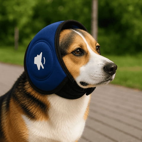 Dog Calming Cap for Anxiety & Thunderstorms - Soft Noise Reducing Hoodie for Dogs, Snug Fit Stress Relief Headgear for Fireworks, Travel, and Vet Visits Blue L