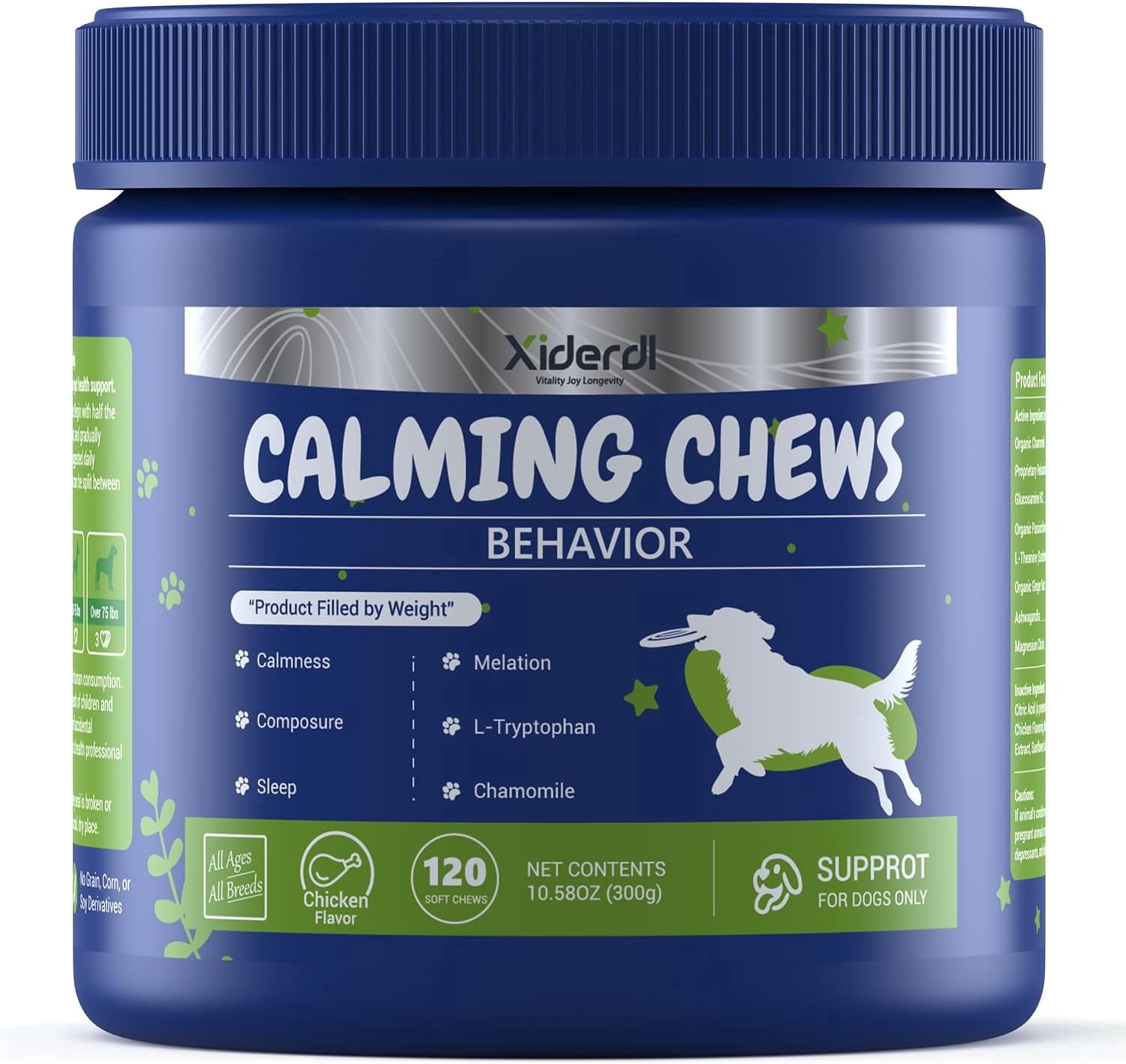 Dog Calming Chews with Chamomile & L-Theanine, Stress & Relaxation Support, Chicken Flavor Soft Chews with Glucosamine, 120 Count