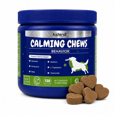 Dog Calming Chews with Chamomile & L-Theanine, Stress & Relaxation Support, Chicken Flavor Soft Chews with Glucosamine, 120 Count