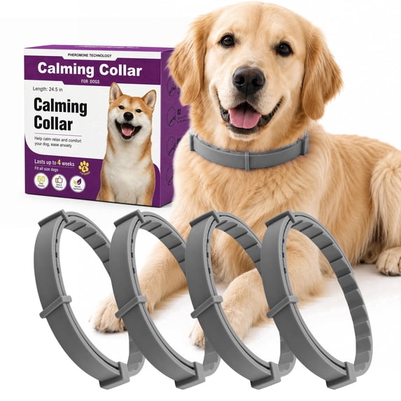 Dog Calming Collar 4 Pack, Adjustable Pheromone Calming Collars for Dogs, Waterproof Anxiety Relief Collar, Long Lasting 60 Days, Fits Small Medium and Large Dogs, Gray