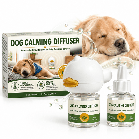 Dog Calming Diffuser, Dog Pheromones Calming Diffuser, Calming Pheromones Diffuser Kit, Appeasing Pheromone Diffuser for Reducing Aggression Fighting Barking Stress(1 Plug In+2 Refill)