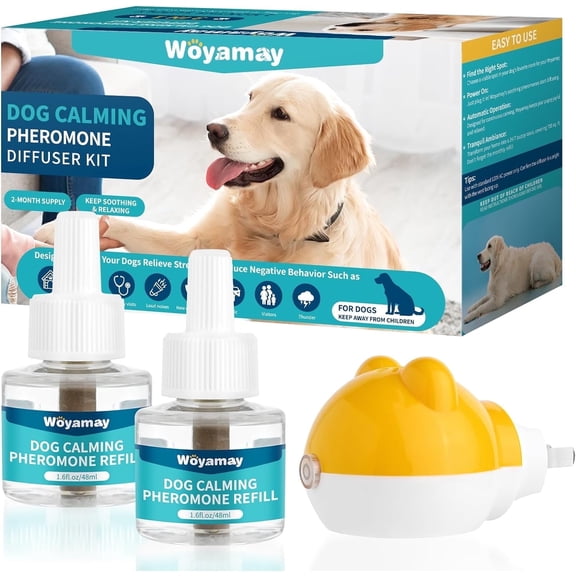Dog Calming Diffuser - Dog Pheromones Calming Diffuser for Dog Anxiety Relief 3-in-1 Dog Pheromone Diffuser Kit with 1 Diffuser + 2 Refill 48ml Vial - 60 Days Pheromone Diffuser to Calm Dogs