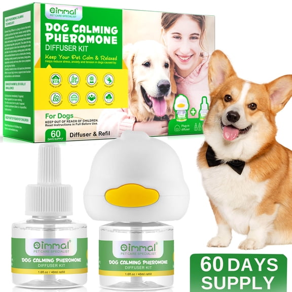 Dog Calming Diffuser Kit with 2 Refills, Pheromone Diffuser for Separation Anxiety, Stress Relief, Excessive Barking & Relaxation Support for Multi-Dog Homes, Odorless Plug-In