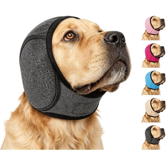 Dog Calming Ear Wrap, Adjustable Soft Ear Cover for Dogs, Comfortable Noise-Reducing Wrap for Grooming, Bathing, Drying, Thunder and Fireworks (Black, X-Large)