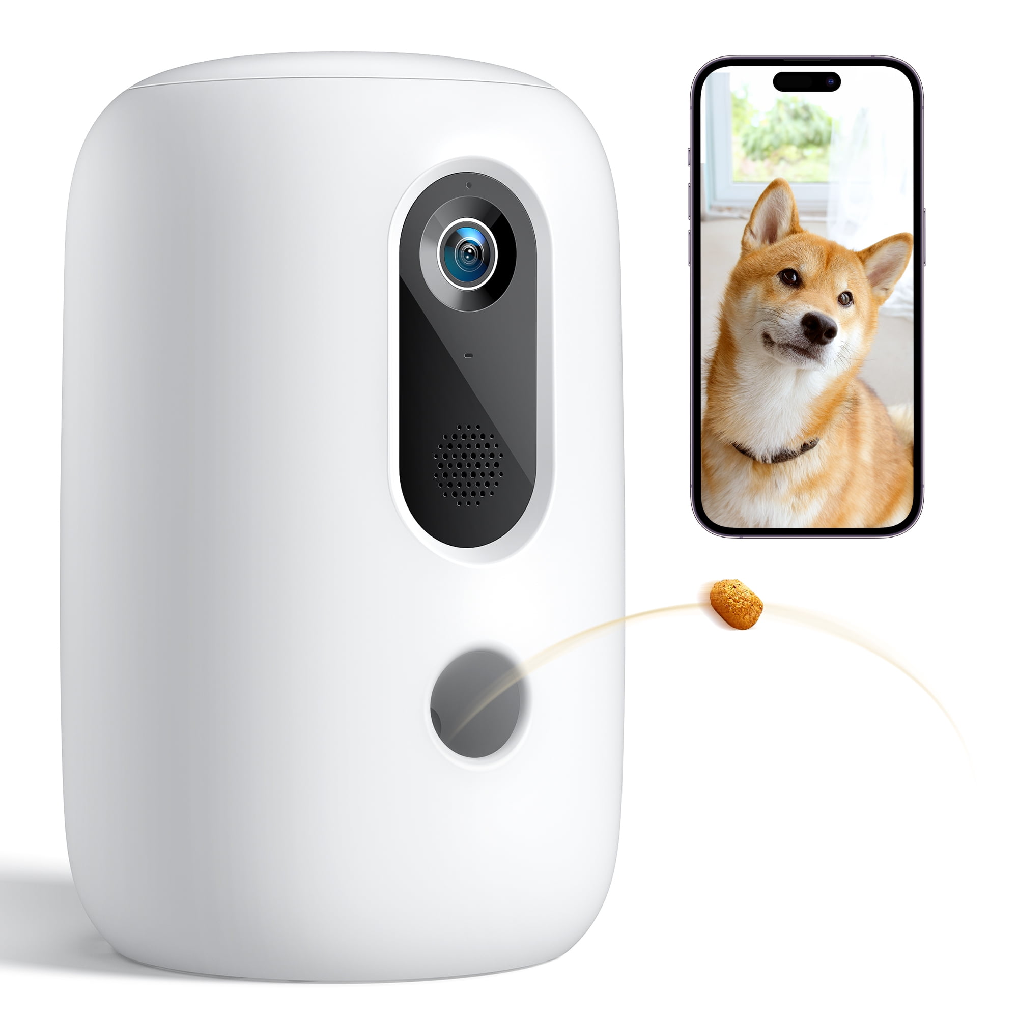 Dog Camera Pet Camera with Treat Dispenser,Faroro 2K 5G Wifi Dog Camera with Speaker, Phone App, 2-Way Audio, Night Vision, Motion Alerts for Treat Tossing and Monitoring Your Pet Remotely, White, Cat