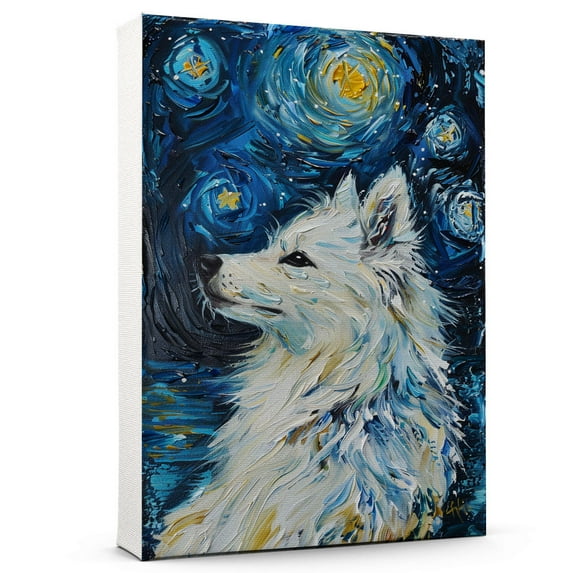 Dog Canvas Art Decor Creative Dog Picture for Wall Decor Van Gogh Starry Night American Eskimo Dog Poster Painting Prints for Living Room Pet Club