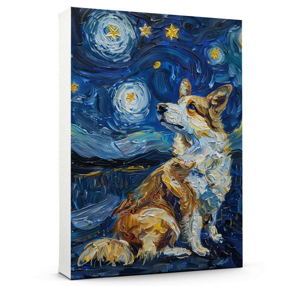 Dog Canvas Art Decor Creative Dog Picture for Wall Decor Van Gogh Starry Night Icelandic Sheepdog Dog Poster Painting Prints for Living Room Pet Club