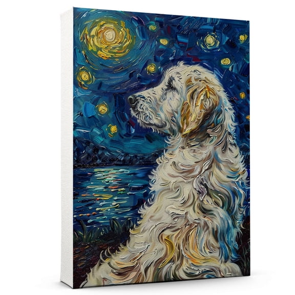Dog Canvas Art Decor Creative Dog Picture for Wall Decor Van Gogh Starry Night Kuvasz Dog Poster Painting Prints for Living Room Pet Club