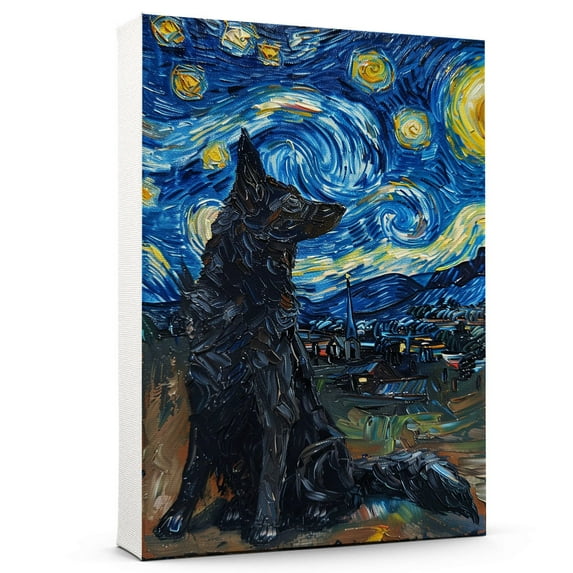 Dog Canvas Art Decor Creative Dog Picture for Wall Decor Van Gogh Starry Night Norwegian Elkhound Dog Poster Painting Prints for Living Room Pet Club