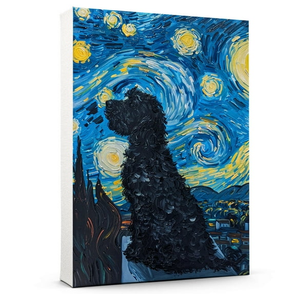 Dog Canvas Art Decor Creative Dog Picture for Wall Decor Van Gogh Starry Night Portuguese Water Dog Poster Painting Prints for Living Room Pet Club