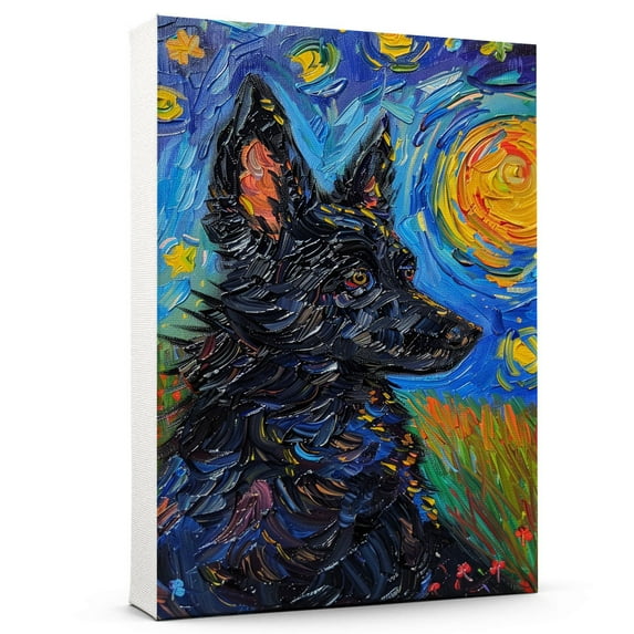 Dog Canvas Art Decor Creative Dog Picture for Wall Decor Van Gogh Starry Night Schipperke Dog Poster Painting Prints for Living Room Pet Club