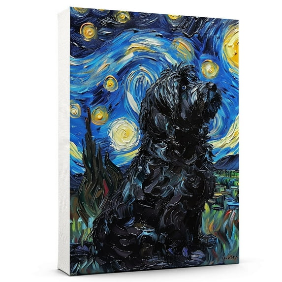 Dog Canvas Art Decor Creative Dog Picture for Wall Decor Van Gogh Starry Night Tibetan Terrier Dog Poster Painting Prints for Living Room Pet Club