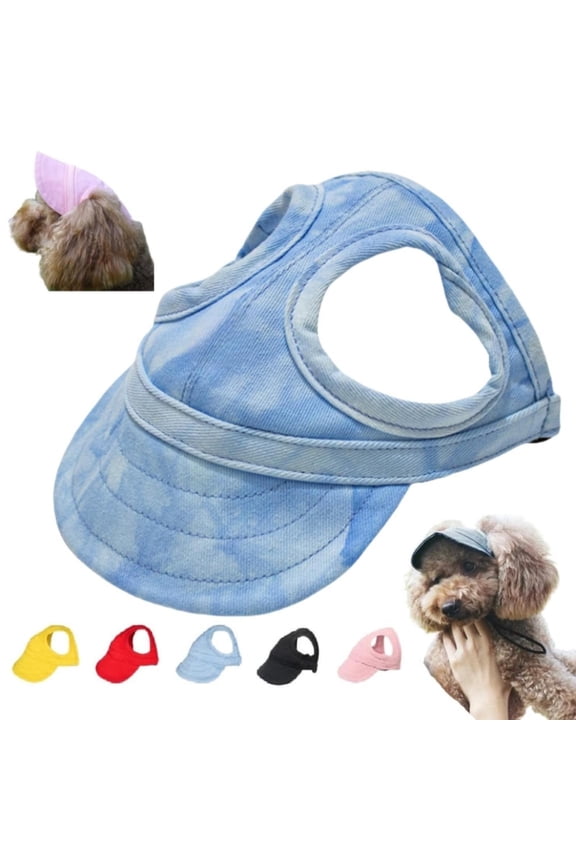 Dog Canvas Baseball Cap, Adjustable Sun Protection Peaked Cap with Ear Holes for Small Medium Dogs, Outdoor Summer Beach Pet Hat (Cloud Blue, S)