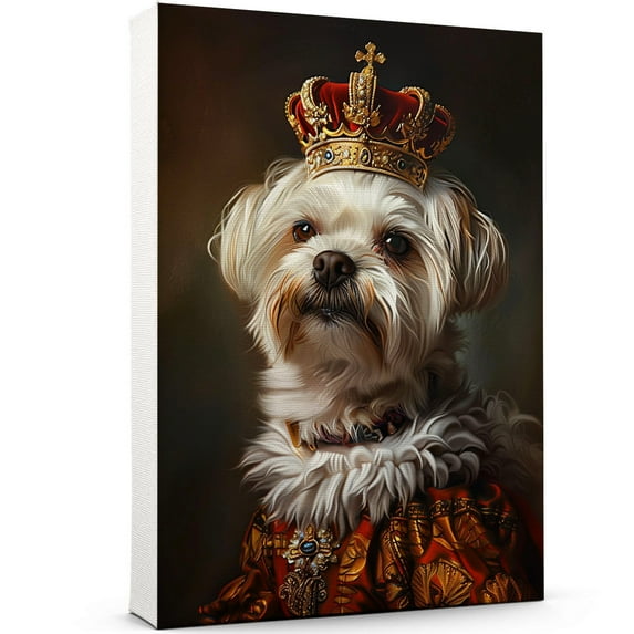 Dog Canvas Print Funny Maltese Dog Painting Poster Vintage Wall Art Starry Night Artwork Picture for Bedroom Decor