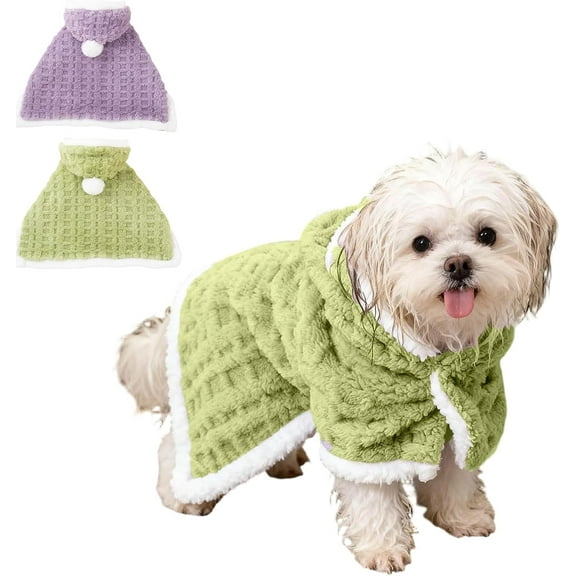 Dog Cape Blanket with Hood, Dog Winter Thickened Warm Clothes, Hooded Cotton Velvet Warm Blanket for Dogs/Cats(Green-M)