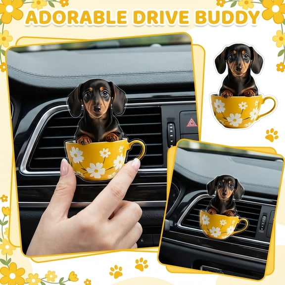 Dog Car Accessories, Air Freshener Car, Acrylic Flat, Car deodorizer Air Freshener, Vent Clip, Daisy Car Accessories, Yellow Base, 1 Pc