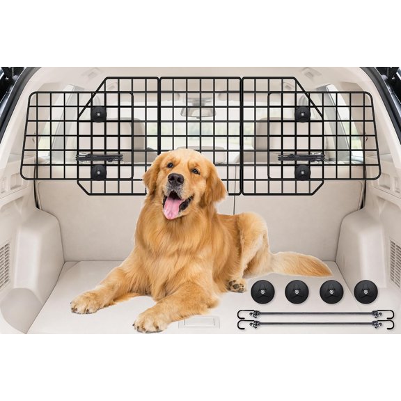 Dog Car Barrier for SUV, Heavy Duty Steel Wire Mesh Pet Divider | 36.6-60.6 Adjustable Width, Fits Trucks, Vans & Jeeps, Secure Headrest Mounting, Easy Setup, Clear Rear View