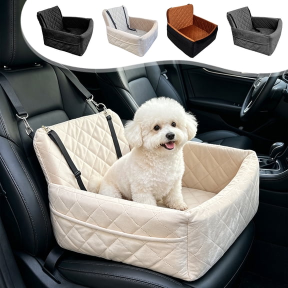 Dog Car Bed for Travel with Fully Detachable Cleanable Cover, High-Resilience Stuffing & Non-Slip Anchor, Suitable for Outdoor Auto Riding, 17.7x17.7x13.8in by MPOISVA