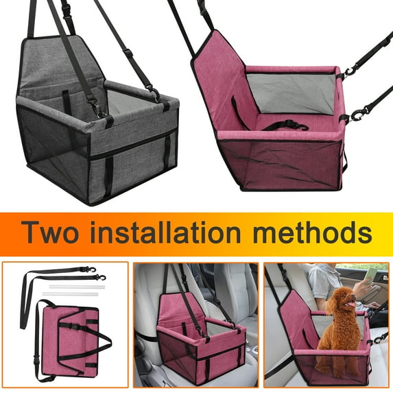 Dog Car Booster Seat for Medium Small Dogs, Reinforced Dog Travel Carrier Cage with Adjustable Dog Car Seat Belt Tether, Pink