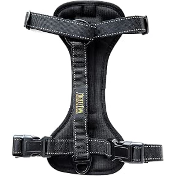 Dog Car Harness - Vehicle Safety Gear - 2 Leash Attachment - Adjustable Straps - Reflective Stitching - Soft Padding - Standard Harness Functionality - No Pull Front Leash Attachment - L