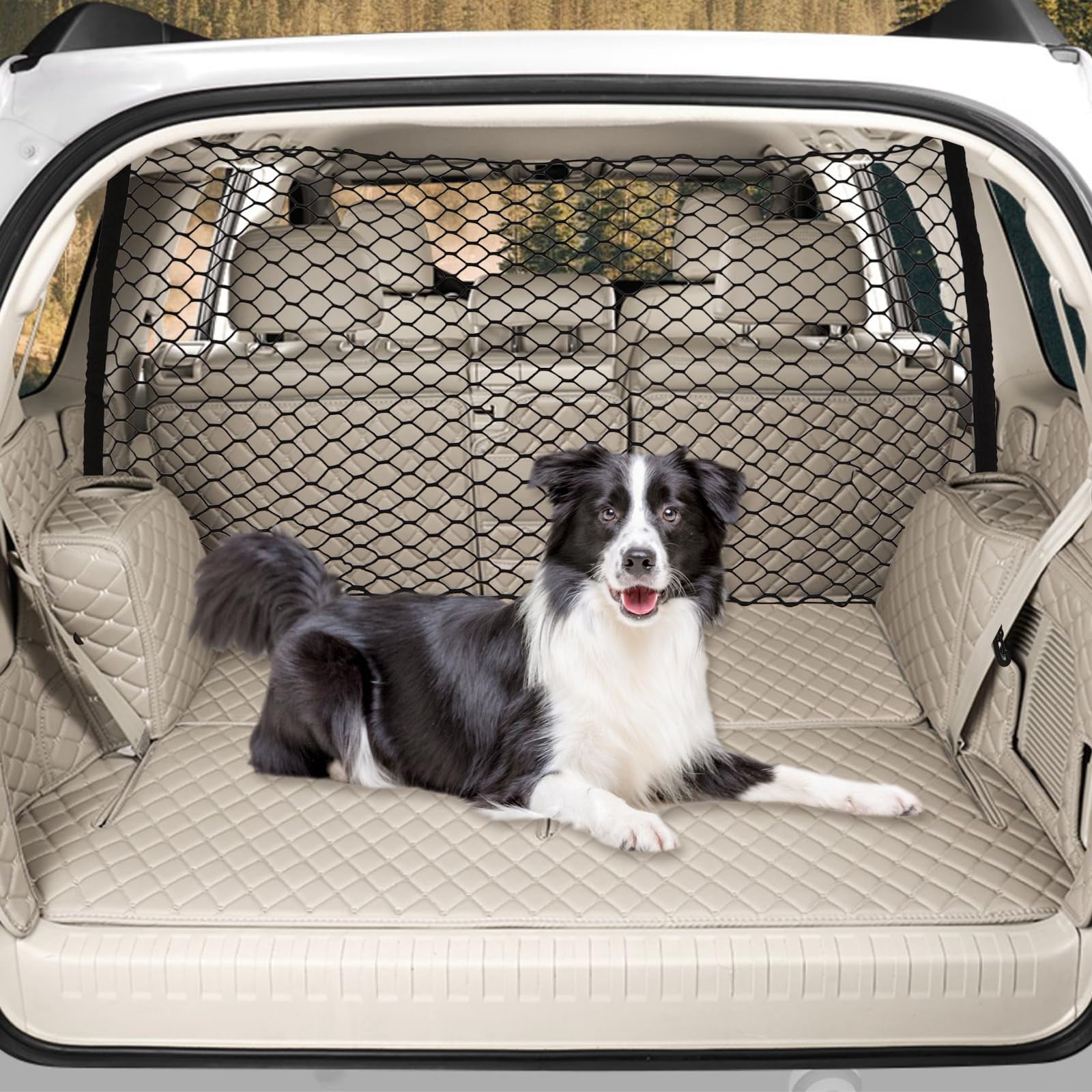 Dog Car Net Barrier for SUV Pet Car Divider Back Seat Barrier Net Easy to Install and Remove Adjustable Car Dog Divider for Trucks SUV Vans Car Net Organizer Storage Bag 47