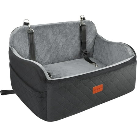 Lealchum Dog Car Seat Up to 55lb, Car Dog Bed for 2 Small Dogs, Pet Car Seat (Black/Grey, Large)