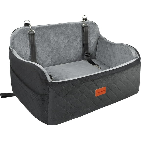 Lealchum Dog Car Seat Up to 55lb, Car Dog Bed for 2 Small Dogs, Pet Car Seat (Black/Grey, Large)