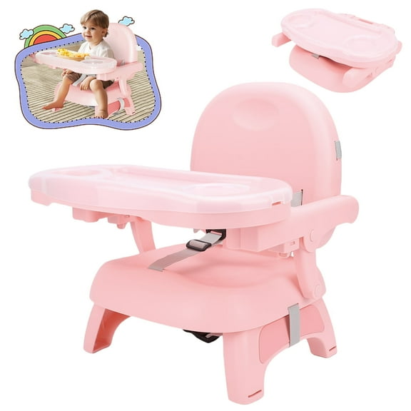 Baby Portable Booster Seat Adjustable Folding Baby Feeding Seat Toddler Chair for Children up to 33 lbs, Pink