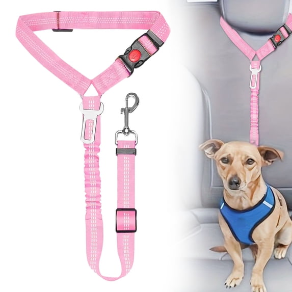 Dog Car Seat Belt, 1 Pack Headrest Restraint Seatbelt, Adjustable Pet Safety Leads with Reflective Elastic Bungee for Dog Harness Collar Travel Daily Use ( Pink)