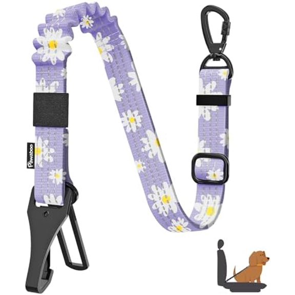 Dog Car Seat Belt– Reflective & Adjustable Dogs Cars Harness Leash with 360° Lockable Buckle, Shockproof Dogs Tether Bungee for Safe Travel, Light Purple