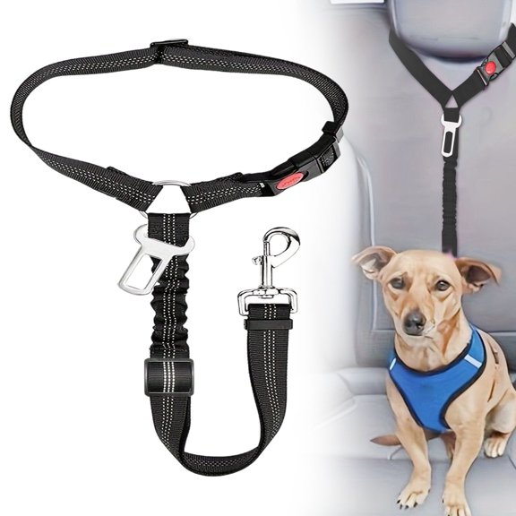 Dog Car Seat Belt Set - Retractable Adjustable Pet Seatbelts for Vehicle Headrests - Heavy Duty, Elastic & Durable Car Harness for Dogs