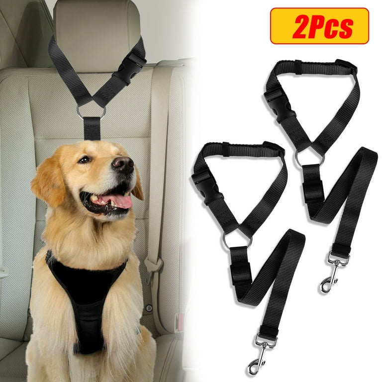 Dog Car Seat Belt, TSV 2pcs Nylon Tether Adjustable Pet Backseat Harness  Seatbelt for Vehicle Travel Daily Use, Black