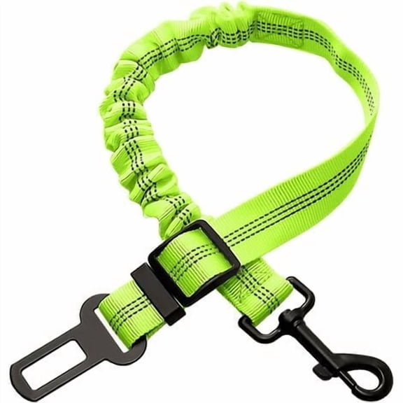 Dog Car Seat Belt with Shock Absorption Durable Adjustable Elastic Reflective Threads and Strong Carabiner for All Dogs and Cats Pets (Green)
