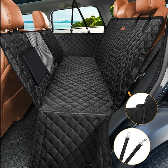 Dog Car Seat Cover, 100% Waterproof Scratchproof Hammock with Big Mesh Window, Durable Nonslip Pets Back Cover Protector for Cars Trucks SUVs - Black