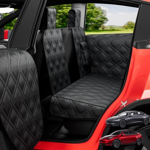 Dog Car Seat Cover For Back Compatible With Tesla Model Y/3 - Pet Travel Hammock Suv Pets Backseat Covers Seats -Waterproof Cars Extender Protector Dogs with Headrest