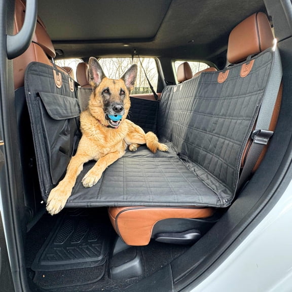 Dog Car Seat Cover for Back Seat, Back Seat Extender for Dogs with Hard Bottom , Scratchproof Hammock Design, Comfortable Travel for Dogs and Cats, Fits Cars SUVs