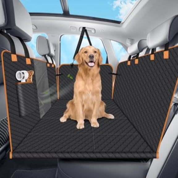 Dog Car Seat Cover for Back Seat Hard Bottom Holds 420lbs Dog Hammock for Cars SUVs Trucks Easy to Clean Waterproof Scratch-Proof Nonslip Backseat Extender for Dogs