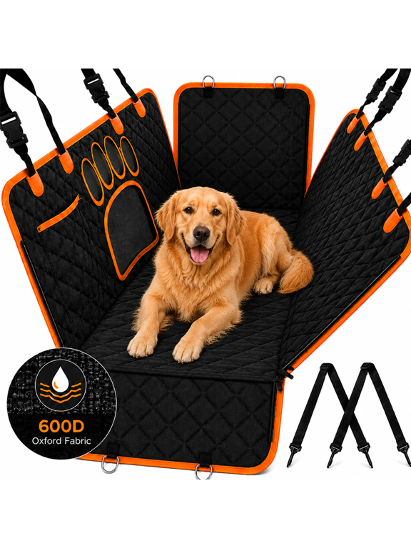 Dog Car Seat Cover for Back Seat, Waterproof 600D Heavy Duty Dog Hammock with Side Flaps & Door Protection, Nonslip Pet Seat Cover for Cars SUV Truck, Scratch Proof Back Seat Protector for Dog