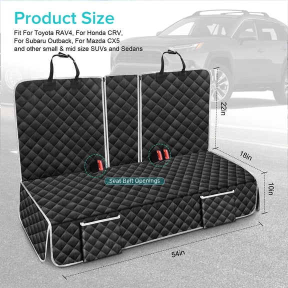 Dog Car Seat Cover Compatible with Honda CRV CR-V Toyota  Back Seat, Pet Bench Backseat Covers with Non-Slip Backing for Small-Mid Sized SUVS and Sedans