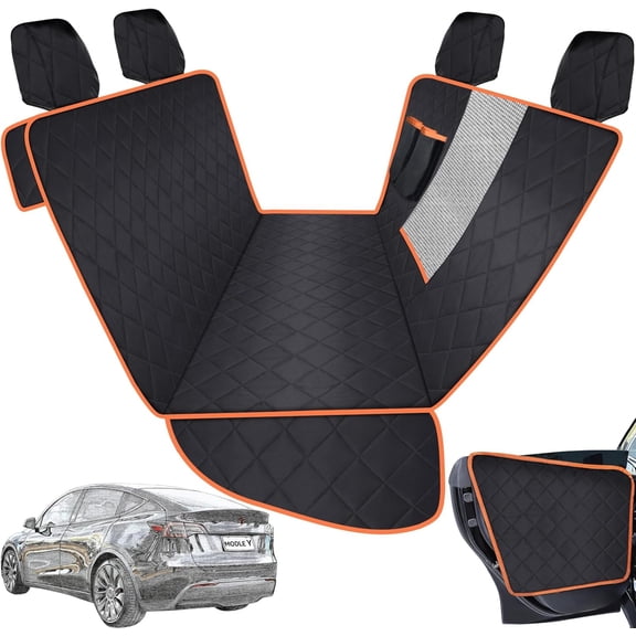 Dog Car Seat Cover for Tesla Model Y/3 with 2PCS Car Door Protector 100% Waterproof Pet Car Seat Cover Protects Vehicle from Hair, Scratches and Dirt, Customized Dog Car Hammock for Model Y/3