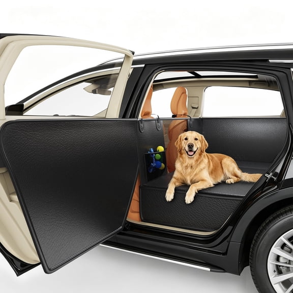 Dog Car Seat Cover, Leather Back Seat Pet Cover, Dog Car Seat Protector with Hard Bottom, 52×25in, Black